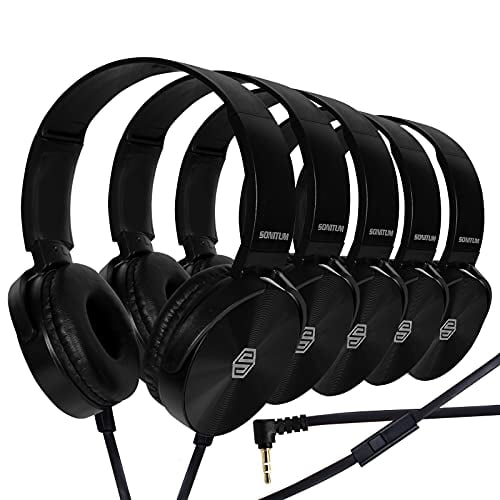 Sonitum Premium Classroom - Juego de auriculares y micrófono con conector de 3,5 mm, auriculares estéreo con micrófono y almohadillas giratorias suaves, perfectos para aprendizaje electrónico, reunion