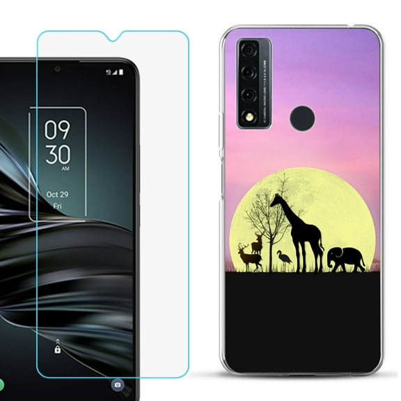 Slim-Fit Fashion Phone Case for TCL 20 XE, with Tempered Glass Screen Protector, by OneToughShield ® - Moonlight Safari