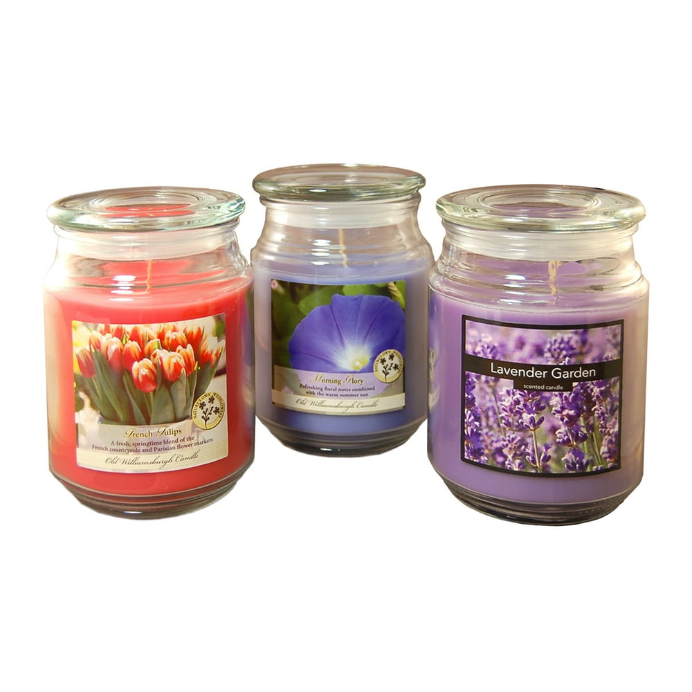 LumaBase Scented Candles Floral Collection in 18oz Glass Jars (set of
