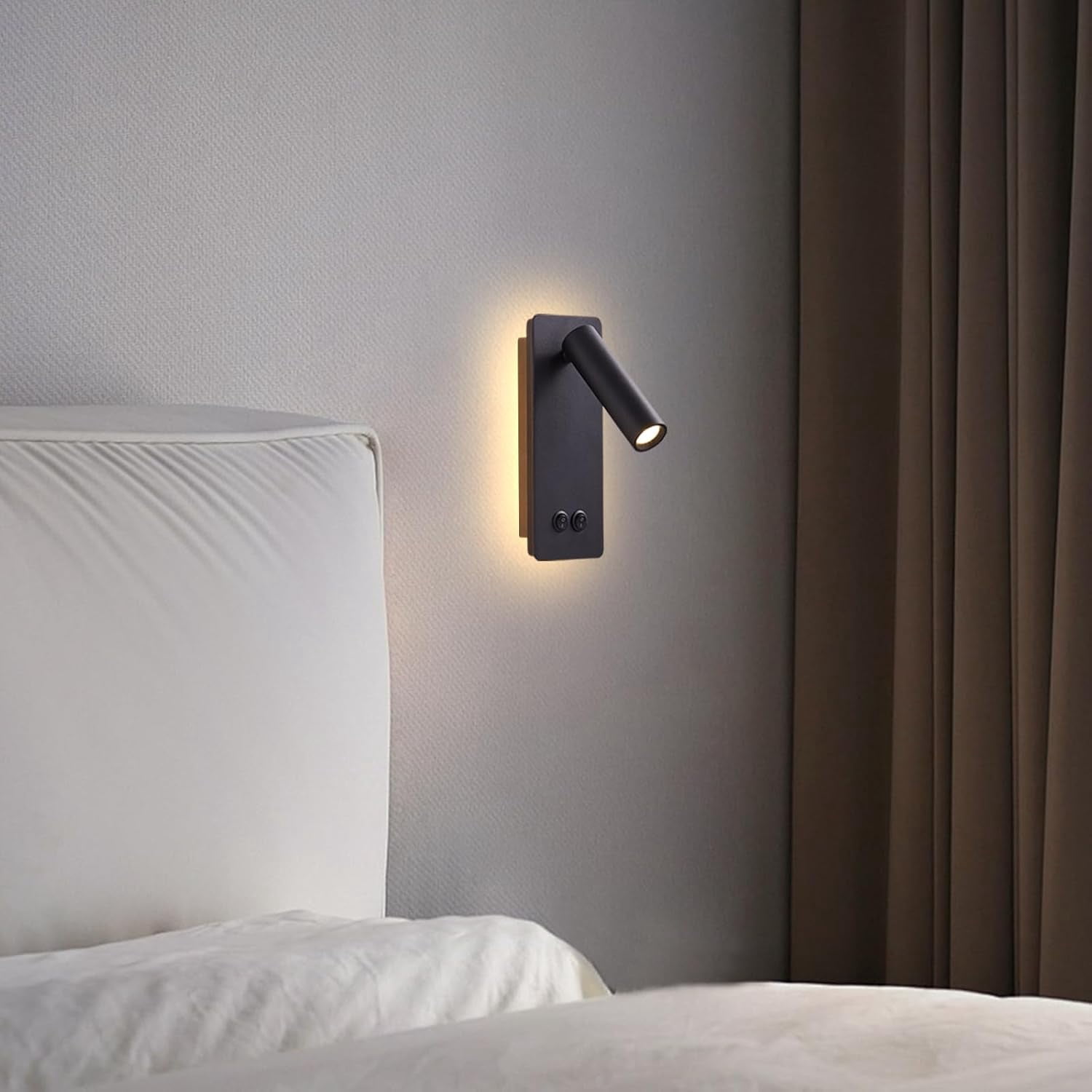 Plug-in Wall Sconce Reading Lamp with 3-Level Dimming, 350 °   Rotation for Bedside Bed Headboard in Bedroom Living Room (Black)