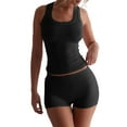 thumbnail image 3 of Women'S Slim Fit Sports Shorts Set Sleeveless Top and Shorts Black L, 3 of 8
