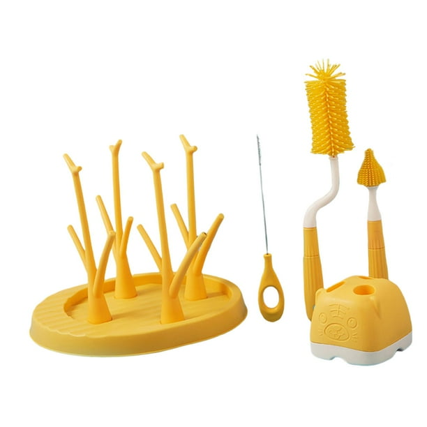 Cepillo para limpiar botellas, cepillo para fregar, utensilios de cocina, cepillo para pajitas, escurridor de botellas Amarillo