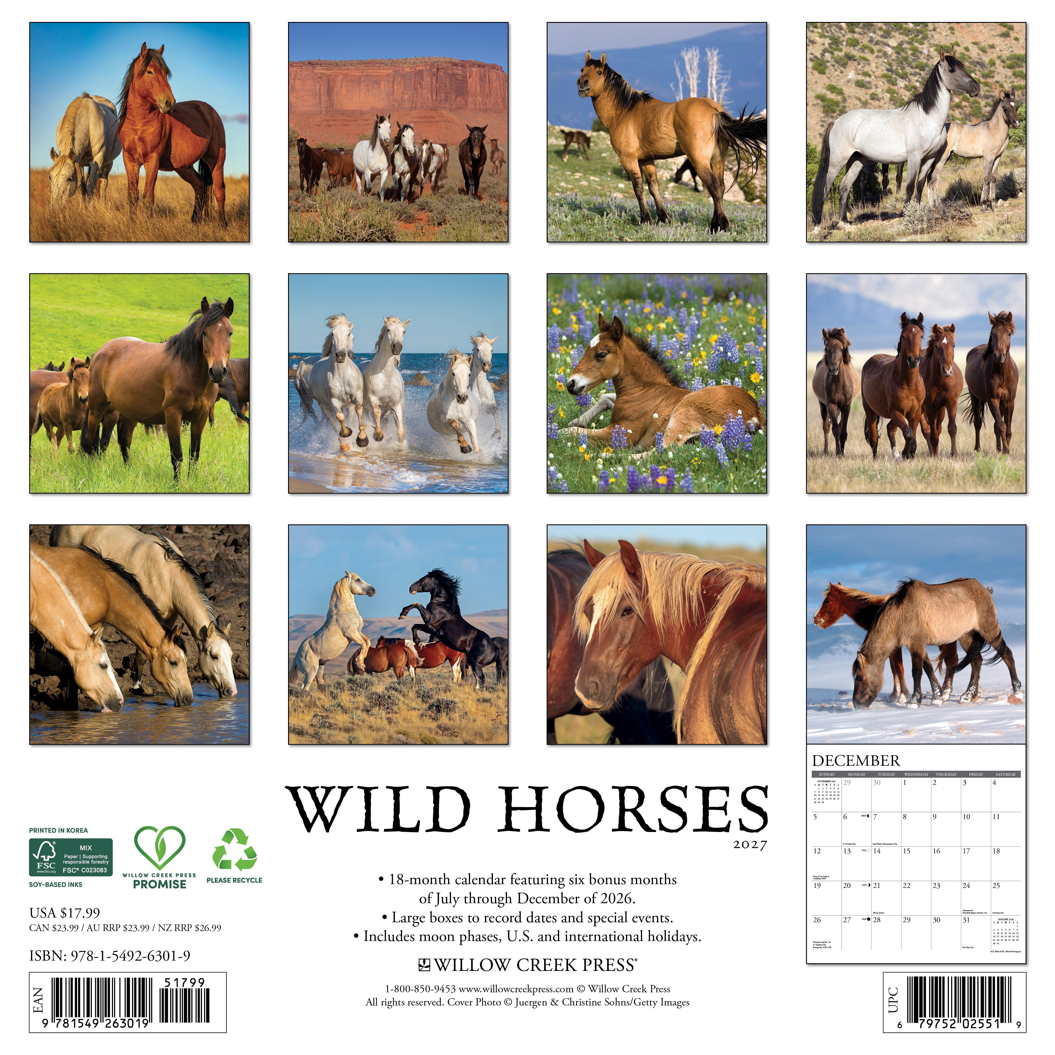 Willow Creek Press, Wild Horses 2027 Wall Calendar