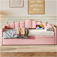 thumbnail image 2 of Upholstered Twin Daybed with Trundle and Charging Ports, Modern Velvet Lounge Bed with Storage Pockets, 2 of 10