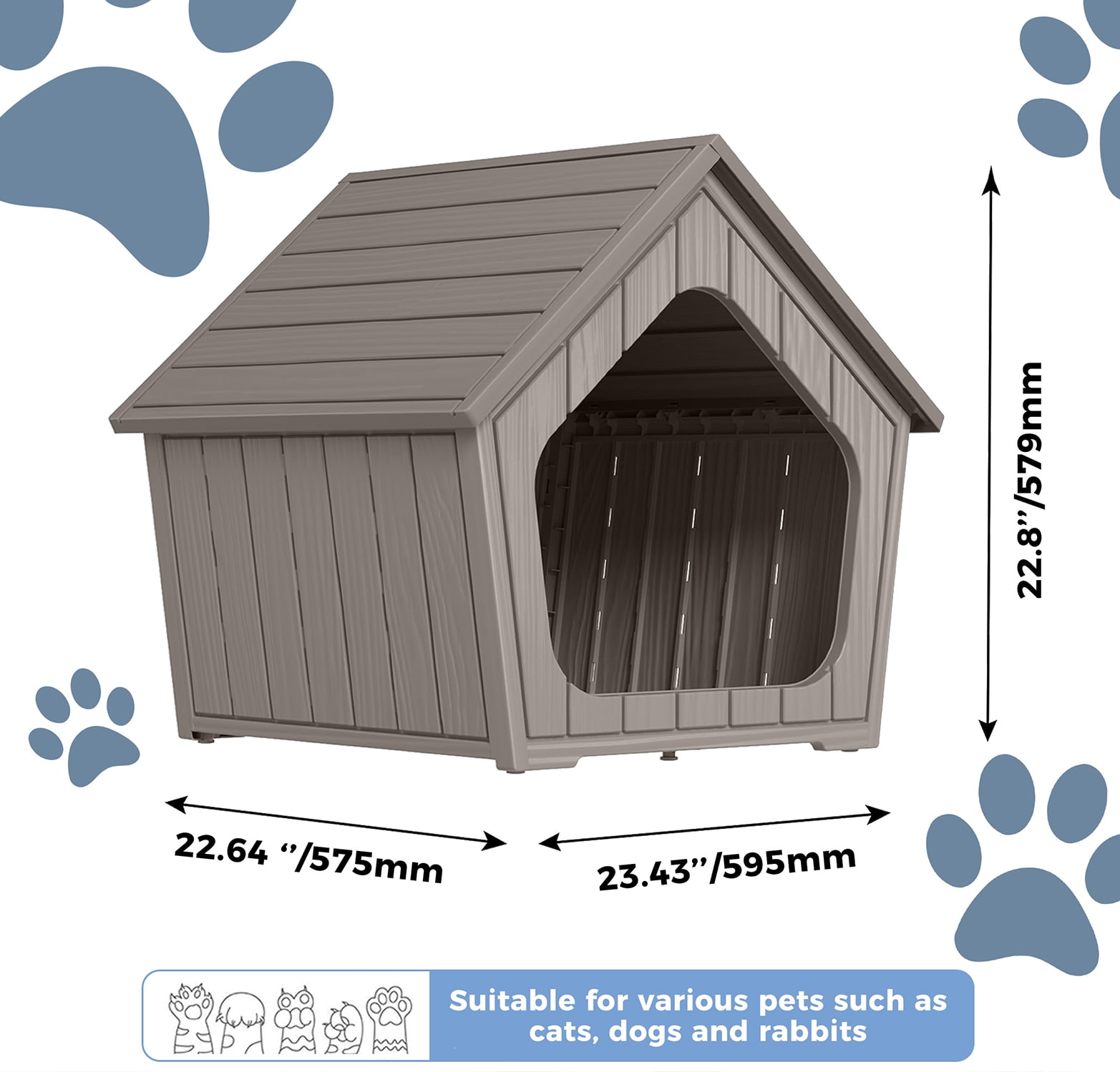 Outdoor Waterproof Cat House,23.43×22.64×22.8 Inches,Insulated Cat Shelter Feral for All Seasons,Easy to Assemble,Suitable for Cats and Small Dogs