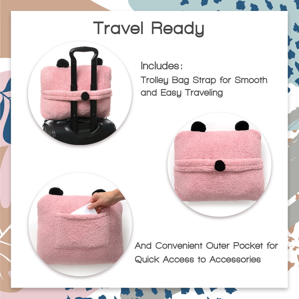 Tenby Wearable Blanket with Sleeves for Women and Men, Oversized One Size Sherpa Blanket Hoodie Sweatshirt with Front Pocket, Foldable Portable Travel Pillow with Handle and Trolley Straps, Pink