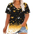 thumbnail image 2 of Women's Plus Size V-Neck T-Shirt Vintage Print Short Sleeve Shirts for Women Loose Summer Beach Vacation Graphic Basic Tee Casual Tops, 2 of 5