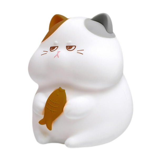 Lámpara de noche de silicona con forma de gato, luz de silicona recargable, multifuncional, bonita luz de noche para guardería, lámpara de mesa para Amarillo