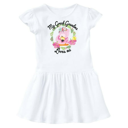 

Inktastic Baby Flamingo My Great Grandma Loves Me with Flower Wreath Gift Toddler Girl Dress