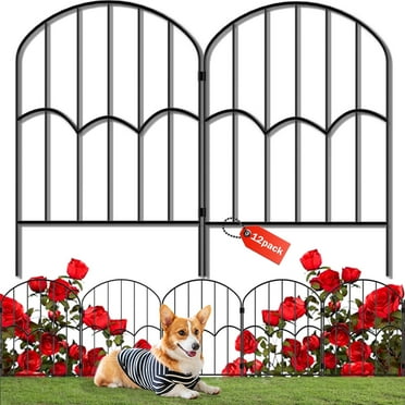 Garden Fence Metal Rustproof Decorative Fence, 12 Pack Black 13''L x 23"H , Arched