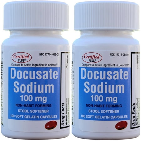 Docusate Sodium 100 mg 200 Softgels Generic for Colace Softgels for Gentle, Reliable Relief from Occasional