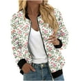 thumbnail image 2 of Ftwytp Jackets for Women Casual Long Sleeve Lightweight Bomber Jacket Classic Vintage Coat Full Zip Up Ribbed Collar Outwear Boho Floral Print Jackets, 2 of 5