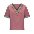 thumbnail image 3 of Scyoekwg Summer Short Sleeve T Shirts for Women Crochet Lace Trim V Neck Casual Shirts Trendy Solid Color Loose Comfy Blouses (Pink,XL), 3 of 7