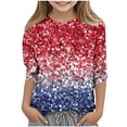 thumbnail image 2 of Avrnliq Girls 4th of July Patriotic Long Sleeve T-Shirt, Red White Blue Sequin Gradient Print Crewneck Casual Tops, Kids Sparkle USA Flag Tee for Independence Day, Memorial Day Size 9-10 T, 2 of 5