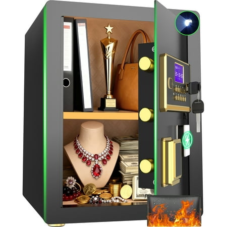 Gemaisil 3.0 Cuft Safe Box with Digital Keypad Security Safe with Fireproof Waterproof Bag Adjustable Shelf Alarm System Office & Home Safes for Cash Jewelry Documents Black