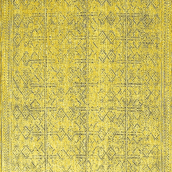 Ahgly Company Indoor Square Oriental Yellow Industrial Area Rugs, 6' Square