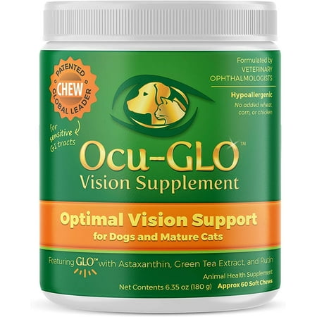 Ocu-GLO Vision Supplement for Dogs & Mature Cats by Animal Necessity with Lutein, Omega-3 Fatty Acids, Grape Seed Extract and Antioxidants to Promote Eye Health in Dogs & Cats, 60 Soft Chews