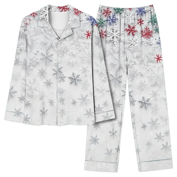 Mifsaly Women Christmas Pajamas Sets Pjs Lounge 2 Piece Homewear Long Sleeve Xmas Snowman Sleepwear Lapel Button Down Nightwear Wide Leg Pants with Pockets 2025 Lounge Matching Outfits