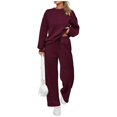 thumbnail image 4 of Kixjoy Two Piece Sets for Women Oversized Fashion Long Sleeve Sweatsuit Workout Thermal Wide Leg Pant 2 Piece Plain Winter Womens Clothing, Wine XL, 4 of 4