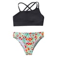thumbnail image 5 of Raenseen Girls Bikini Swimsuits Two Piece Floral Printed Tankini with Athletic Shorts Swimwear Black&Orange 14, 5 of 9