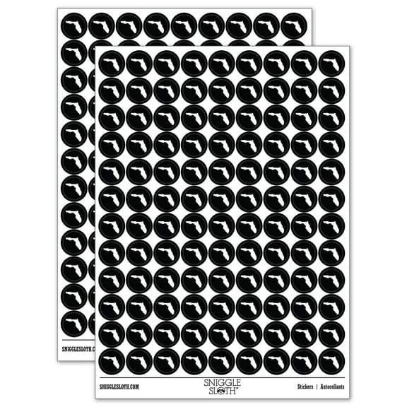 Florida State Silhouette 200  Round Stickers - Black - Gloss Finish - 0.50" Size