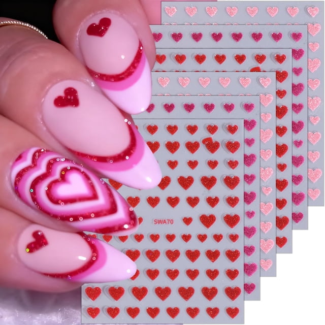 Adhesivos para uñas ZASKHLD 3D autoadhesivos con forma de corazón de San Valentín, 6 unidades
