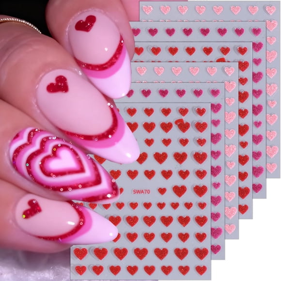 Adhesivos para uñas ZASKHLD 3D autoadhesivos con forma de corazón de San Valentín, 6 unidades