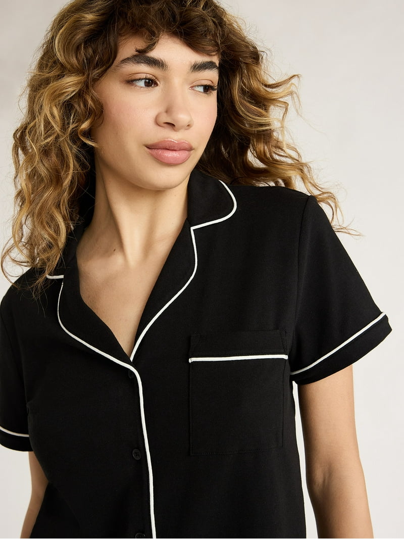 Joyspun Women's Cotton Blend Notch Collar Top and Shorts