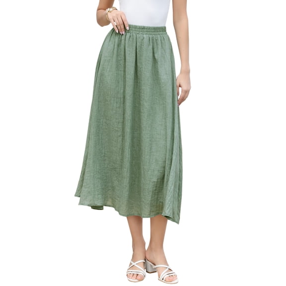 INSPIRE CHIC Summer Maxi Skirt for Women's Elastic High Waist A Line Swing Long Skirts XS Green