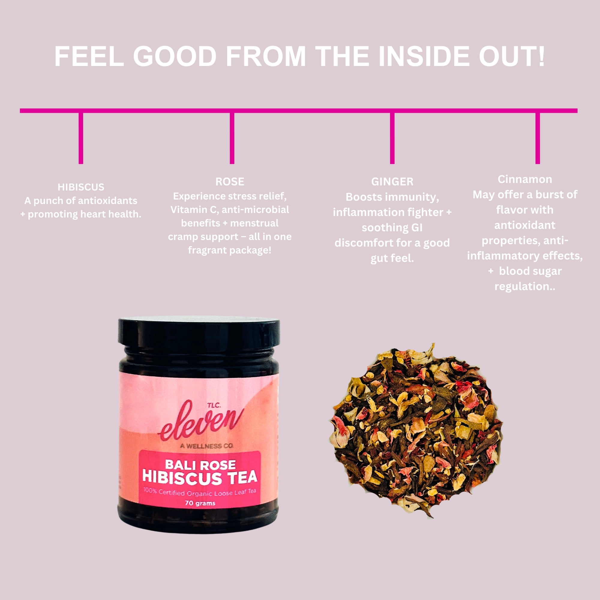 Bali Rose Hibiscus, Ginger + Cinnamon Loose Leaf Organic Tea