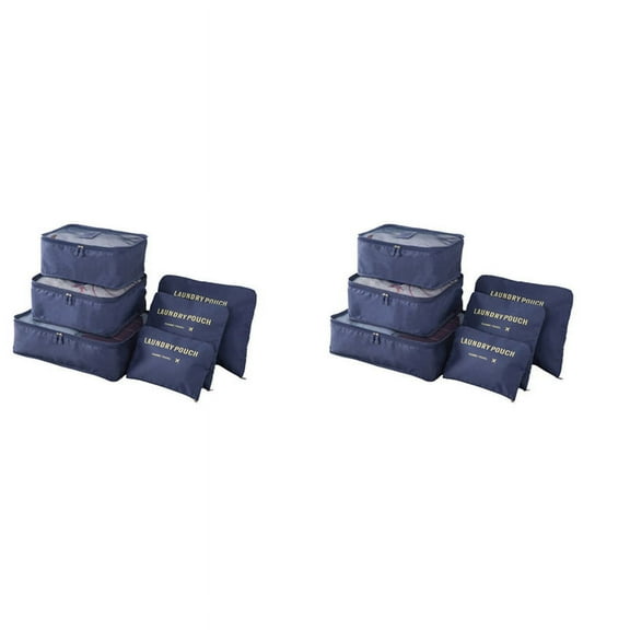 12PCS Travel Storage Bag Set for Clothes Tidy Organizer Wardrobe Suitcase Pouch Travel Bag Case Shoes Packing 2,6 x Luggage Organizer Net Bag 6 x Luggage Organizer Zipper Bag,Navy Blue