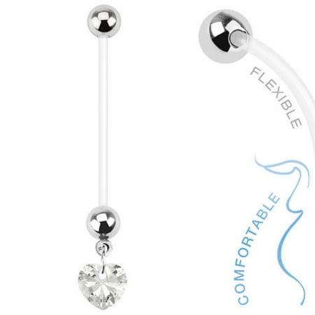 Belly Button Ring Surgical Steel Bio Flex Pregnancy Navel Ring with Heart