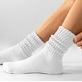 thumbnail image 4 of Women's Scrunch Crew Socks Retro 3-Pack Solid Cotton Boot Calf Socks Chunky Ribbed Cozy Slouchy Socks Size 5-11(White/White/Black), 4 of 6