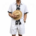 thumbnail image 2 of JUUYY Men's Linen 2 Piece Sets Short Sleeve Loose Fit Collar Button Down Shirt Shorts with Pocket Set Casual Summer Beach Outfits White XL, 2 of 9
