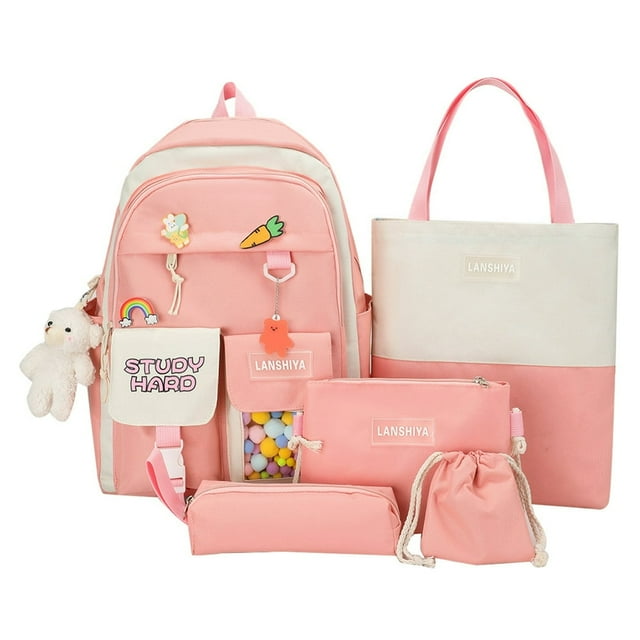 MesaSe Sac d'École Mignon pour Femmes Mode 5 Pcs/ensemble Sac à Dos pour Ordinateur Portable Adolescentes (Bleu)