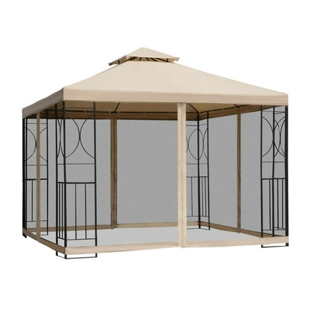 10x10 Patio Gazebo with Shelves, Outdoor Canopy Tent with Netting - Weather Resistant Garden Gazebo for Parties & Events