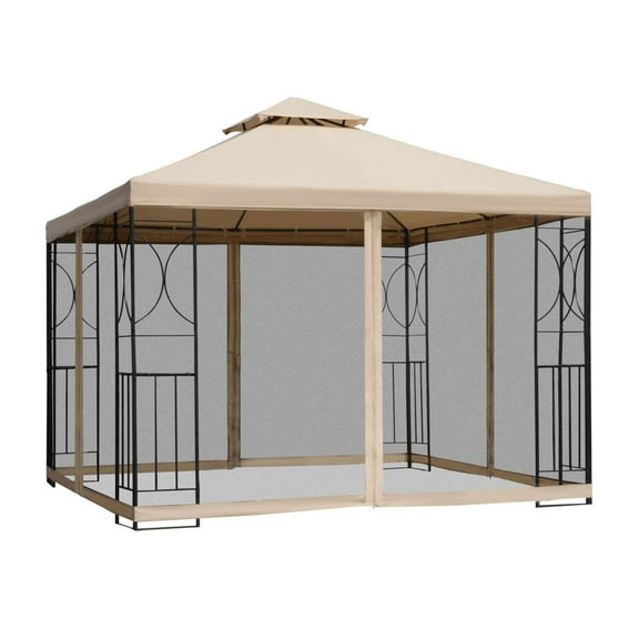 10x10 Patio Gazebo with Shelves, Outdoor Canopy Tent with Netting - Weather Resistant Garden Gazebo for Parties & Events