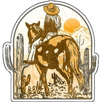 Wickedgoodz Cowgirl Desert Sunset Vinyl Decal - Western Bumper Sticker - for Laptops Tumblers Windows Cars Trucks Walls