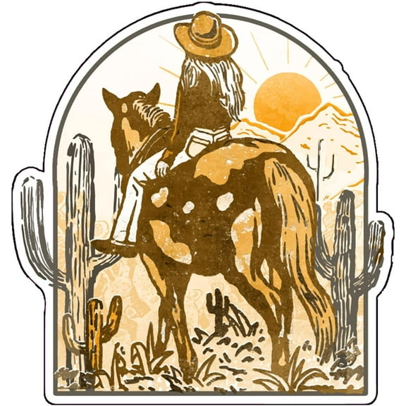Wickedgoodz Cowgirl Desert Sunset Vinyl Decal - Western Bumper Sticker - for Laptops Tumblers Windows Cars Trucks Walls