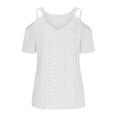 thumbnail image 4 of WREESH Womens Fashion T-Shirts Solid Color Summer Short Sleeve Off Shoulder V-Neck Casual Lace Up T-Shirt Pullover White, 4 of 6