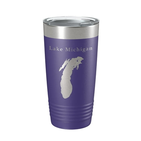 

Lake Michigan Map Tumbler Travel Mug Insulated Laser Engraved Coffee Cup Illinois Wisconsin Indiana Michigan 20 oz Purple