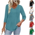 thumbnail image 1 of Ropa de otoño para mujer,Blusa plisada con cuello en V para mujer, manga corta, estilo casual, poliéster, uso diario, sopatenor, 1 of 9