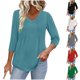 thumbnail image 1 of Ropa de otoño para mujer,Blusa plisada con cuello en V para mujer, manga corta, estilo casual, poliéster, uso diario, sopatenor, 1 of 9
