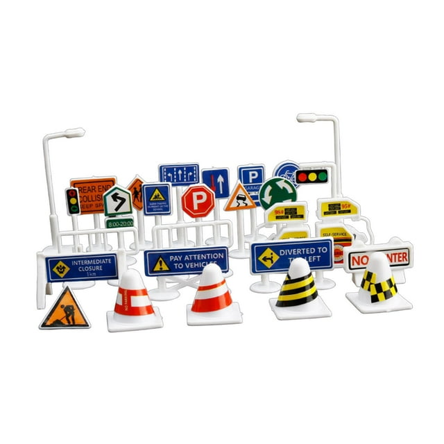 MERIGLARE 28 Pieces 1:64 Scale Street Road Signs Playset Train Railway Diorama Scenery B