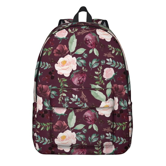Romantic Rose Floral Print Backpack – Lightweight Artistic Canvas Daypack with Oxford Durable Anti-theft Build