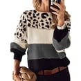 thumbnail image 3 of Female Oversized Knit Sweater, Casual Long Sleeve Pullover, Fall Winter Top, Leopard Soft Long Sleeve Knitwear Gray S, 3 of 7
