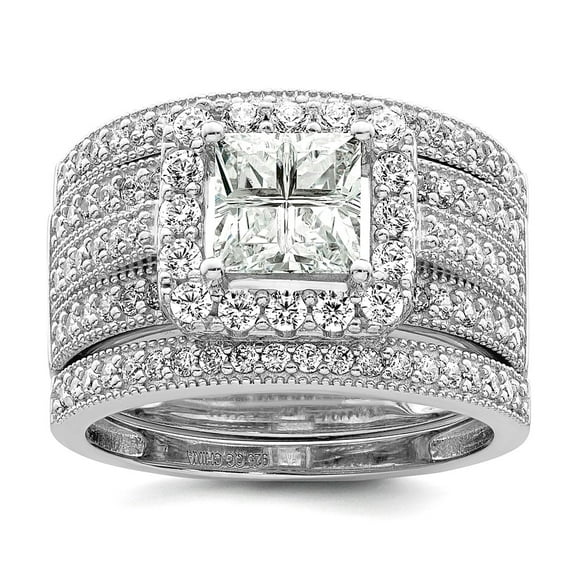 925 Sterling Silver Rhodium Plated Cubic Zirconia 3 Piece Bridal Ring Set Size 8 Ring for Women