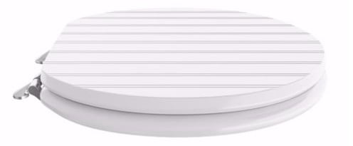 White Bead Board Deluxe Molded Wood Toilet Seat With Chrome Hinges, Round