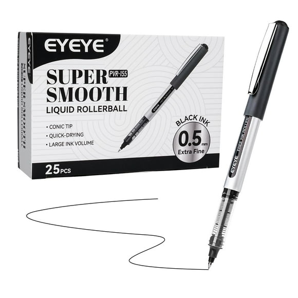 Bolígrafos EYEYE, 0,5 mm, color negro, 25 unidades, tinta de secado rápido