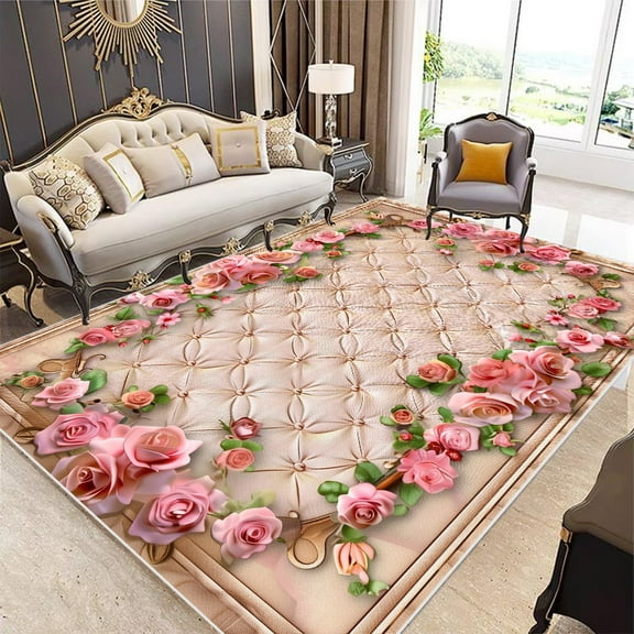 Nordic Light Luxury Living Room Carpet Flower Home ra Carpet Bedroom Lounge Non Slip Floor Mat Was